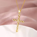 Vintage 3D Twist Cross Pendant Necklace – Copper & Rhinestone Pendant Necklace Nixie XL1462-8