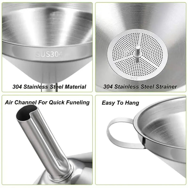 Stainless Steel Kitchen Funnel 3.94" with Strainer | Oil, Jam & Canning Kitchen Funnel Nixie