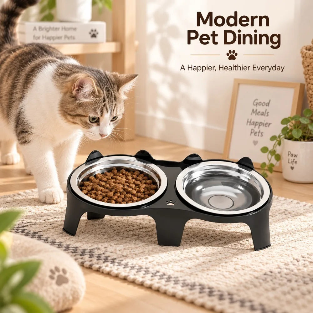 Stainless Steel Anti-Tip Pet Bowl for Cats & Small Dogs