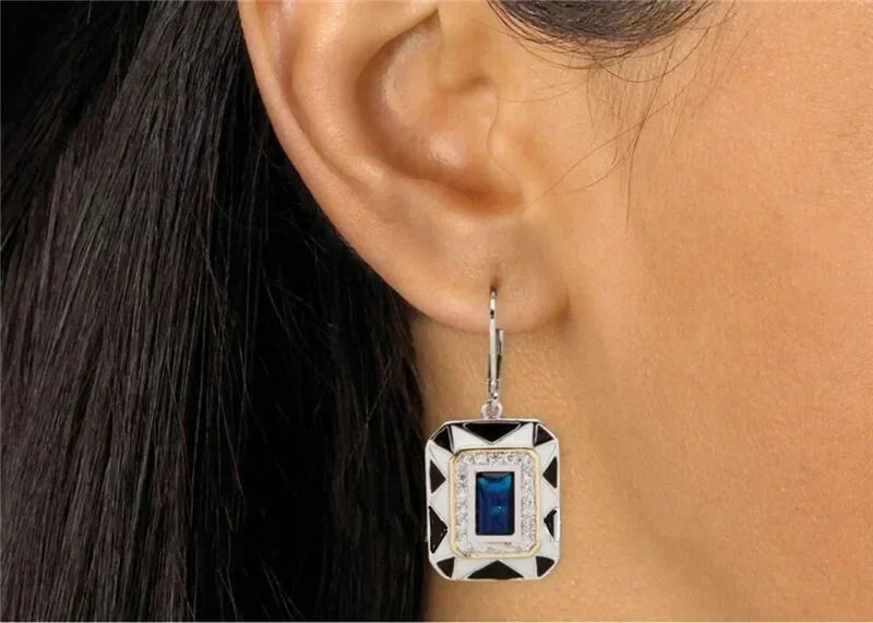 Silver Blue Geometric Drop Dangle Earrings | Fashion Jewelry Drop Dangle Earrings Nixie