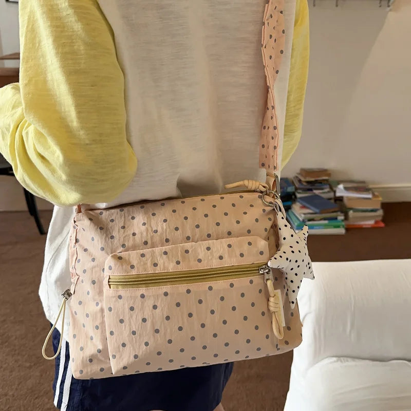 Korean Polka Dot Crossbody Bag Women Casual Canvas Dumpling Bag Crossbody Bag Nixie