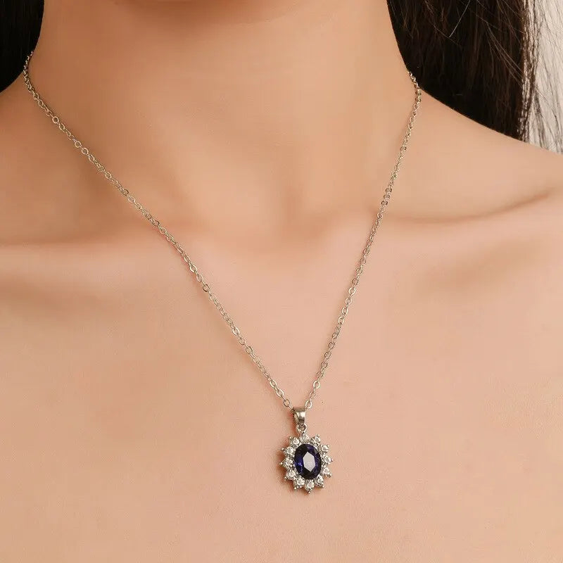 3-Piece White Gold Plated Sunflower Sapphire Jewelry Set Jewelry Set Nixie