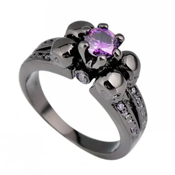 Men's Skull Purple Zircon Ring Black Gold Punk Jewelry Sz 6–10 Fashion Ring Nixie