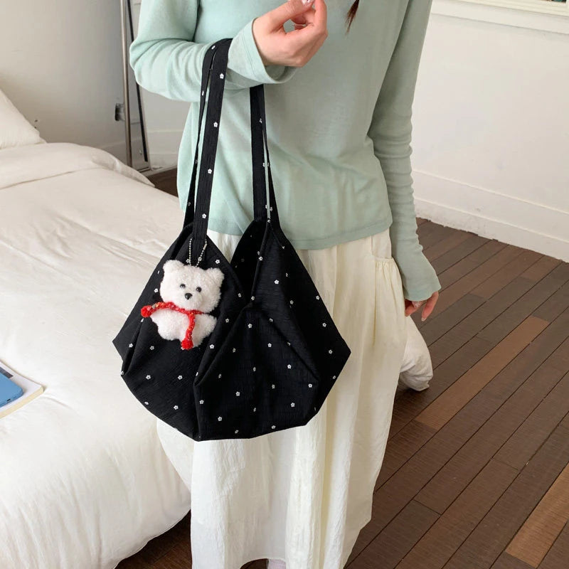 Korean Polka Dot Tote Bag – Large Casual Bucket Shoulder Bag Tote Bucket Bag Nixie