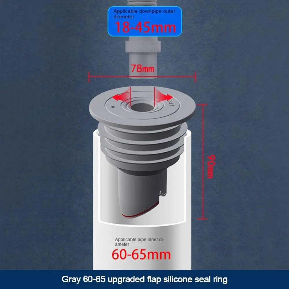 Floor Drain Seal Plug – Odor & Pest Blocking Pipe Ring Drain Seal Plug Nixie grey-60-65mm