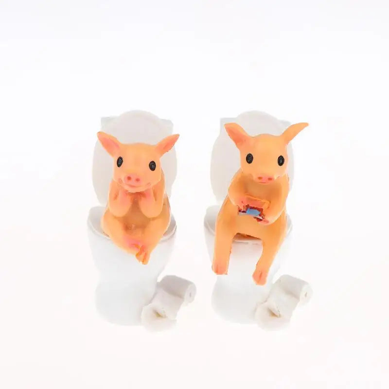 Funny Pig on Toilet Resin Figurine – Whimsical Home Decor Resin Figurine Nixie