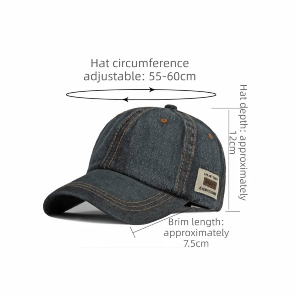 Blue Denim Baseball Cap Washed Vintage Snapback Hat Unisex Baseball Cap Nixie