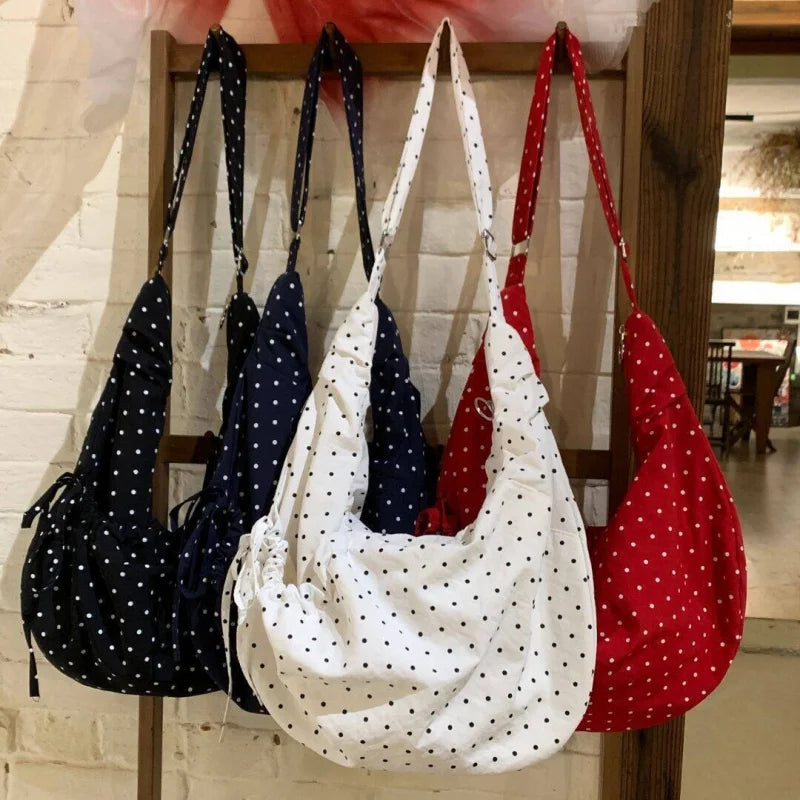 Korean Polka Dot Pleated Crossbody Tote Bag | Large Capacity Crossbody Shoulder Bag Nixie