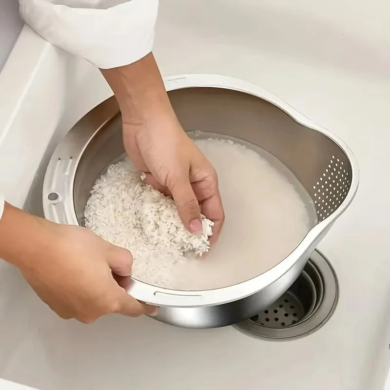 Stainless Steel Rice Strainer Bowl | Heavy-Duty Colander Kitchen Colander Nixie