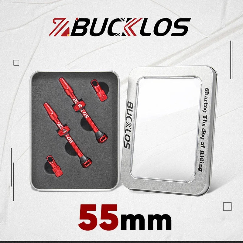 BUCKLOS Tubeless Presta Valve Stems CNC Aluminum MTB Road Bike Tubeless Valve Stem Nixie Red-55mm