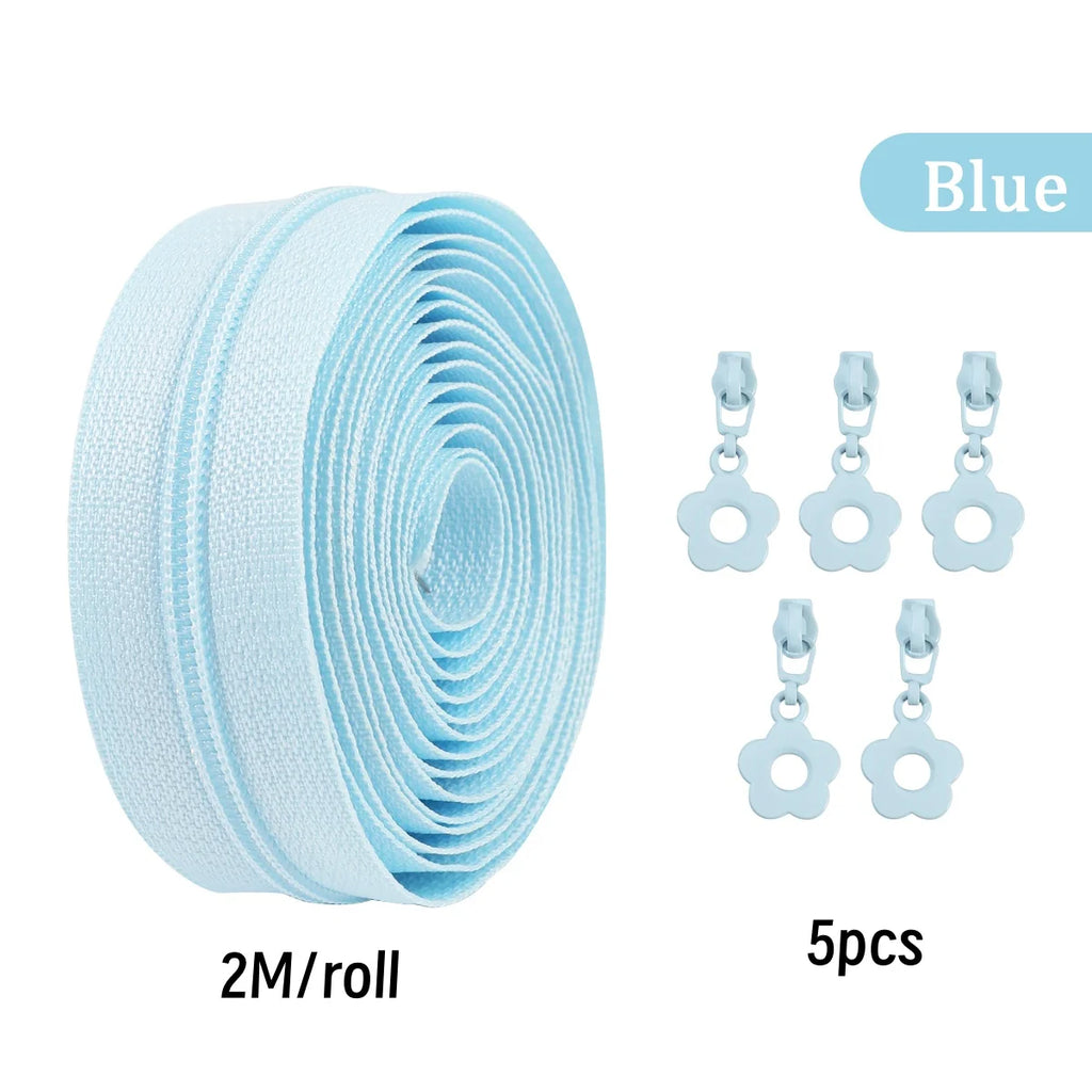 Nylon Zipper Set with Floral Pulls – 2M DIY Repair Kit 5 Heads