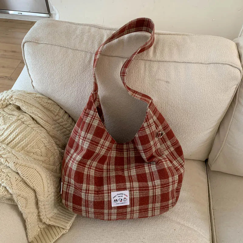Women's Plaid Canvas Crossbody Bag – Large Capacity Tote Crossbody Tote Bag Nixie