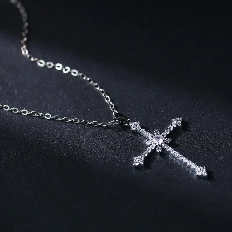 Rhinestone Cross & Star Pendant Necklace – Silver-Tone Women Pendant Necklace Nixie
