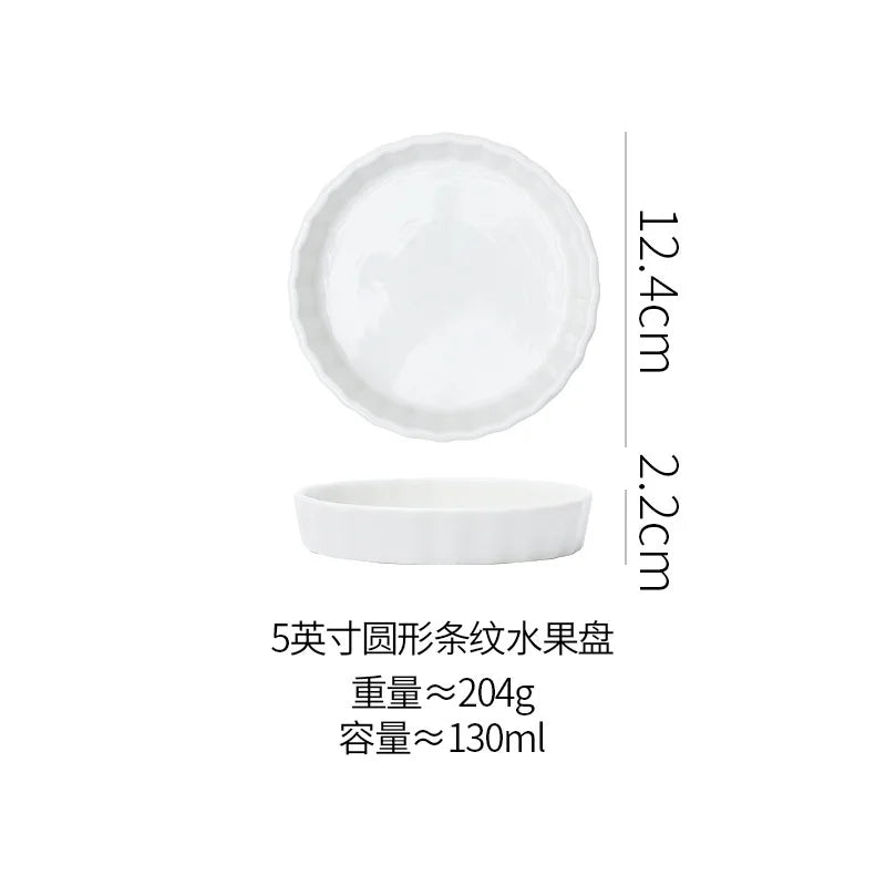 White Ceramic Round Stripe Pizza Baking Tray – 18cm Ceramic Baking Tray Nixie 5 inches