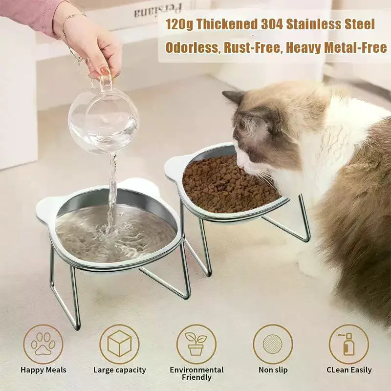 Stainless Steel Pet Bowl for Cats & Dogs | Elevated Neck Support Pet Feeding Bowl Nixie
