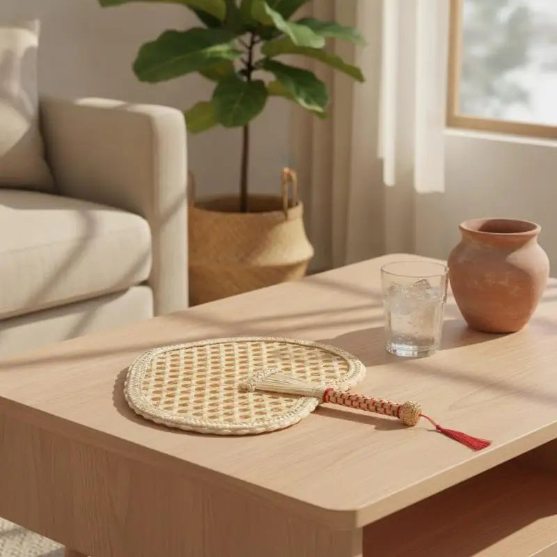 Hand-Woven Wheat Straw Fan – Natural Handheld Cooling Fan Handheld Straw Fan Nixie