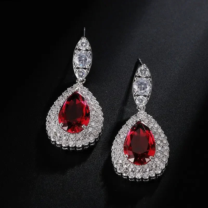 Silver Zircon Red Crystal Drop Earrings for Women Drop Earrings Nixie