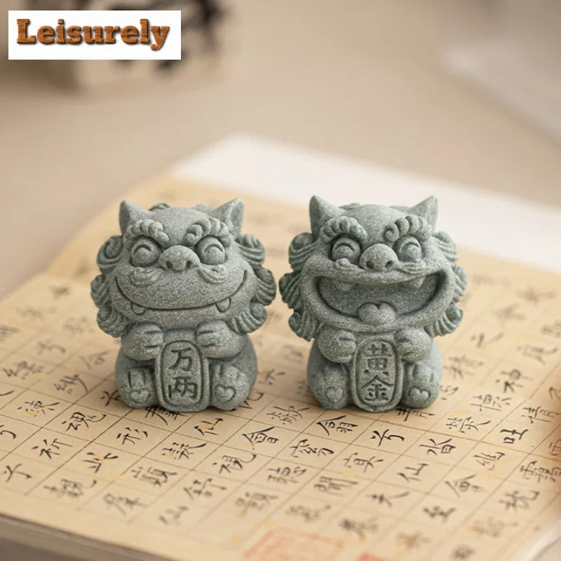 Green Sandstone Lion Tea Pet Ceramic Figurine | Tea Ornament