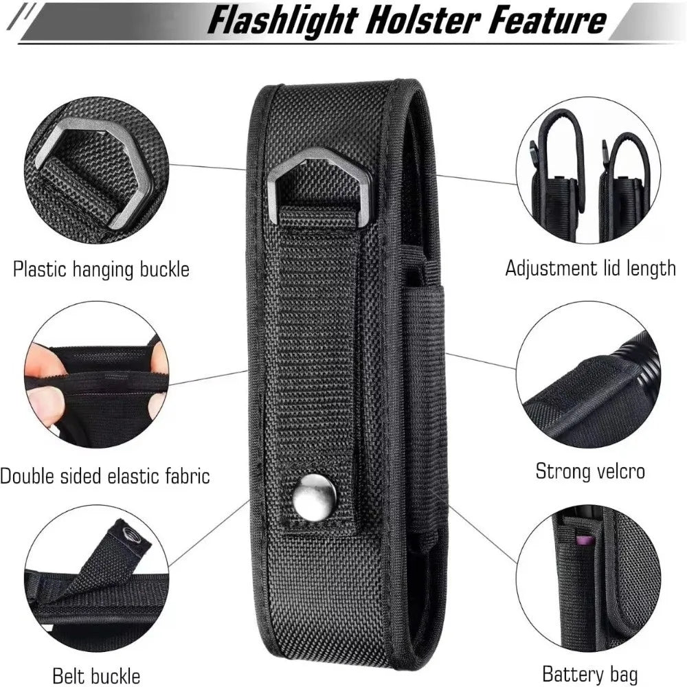 Nylon Flashlight Pouch | Belt Clip, Hook & Loop Closure