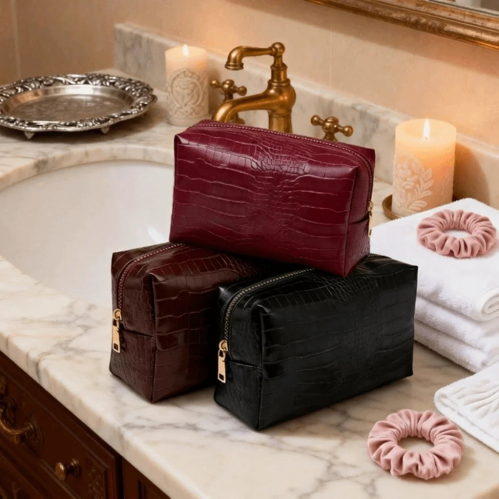 PU Leather Makeup Bag Waterproof Crocodile Embossed Travel Pouch Cosmetic Travel Bag Nixie