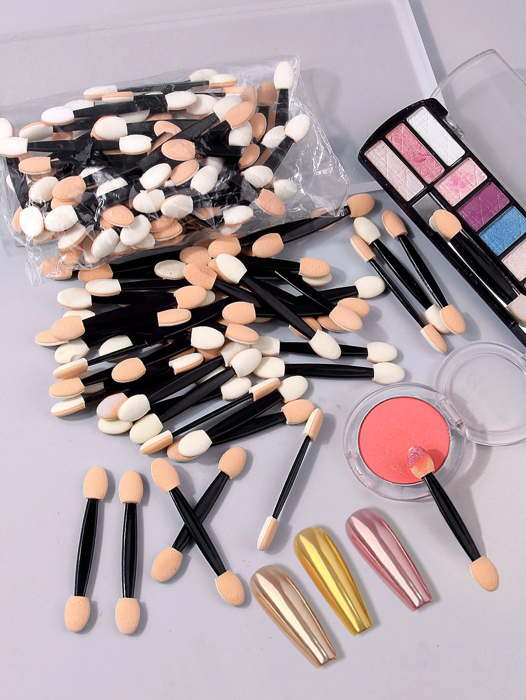 100Pcs Dual-End Eyeshadow Sponge Sticks | Makeup & Nail Art Wand Makeup Applicator Wand Nixie