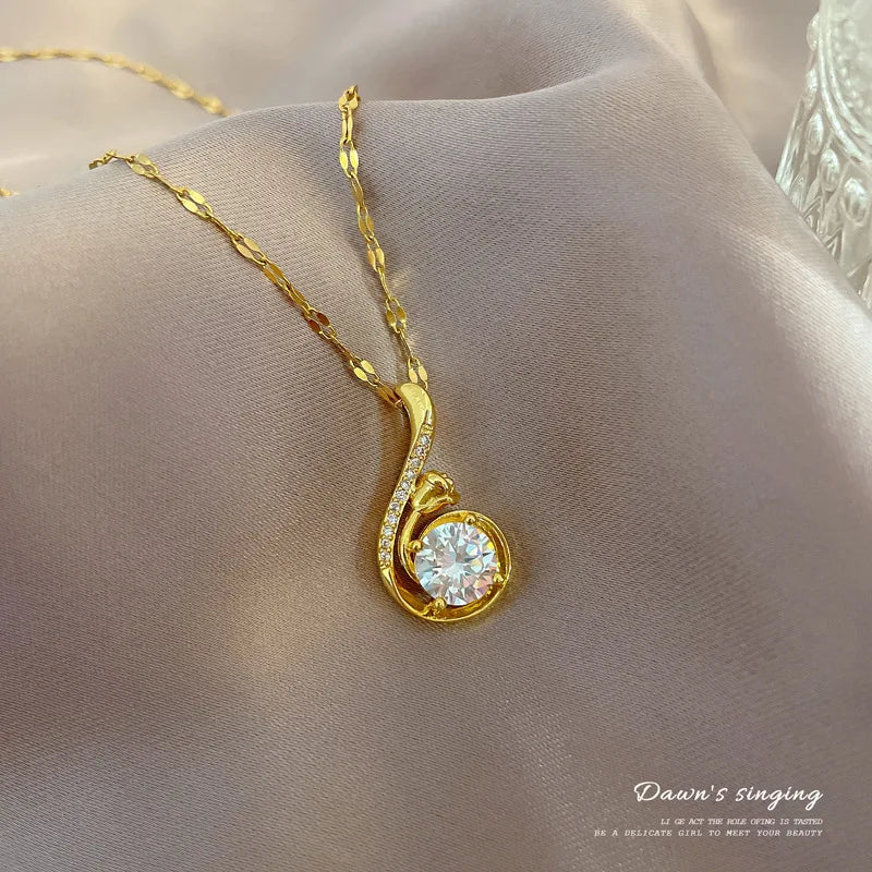 Lark Pendant Clavicle Necklace | Gold Stainless Steel Women Pendant Necklace Nixie