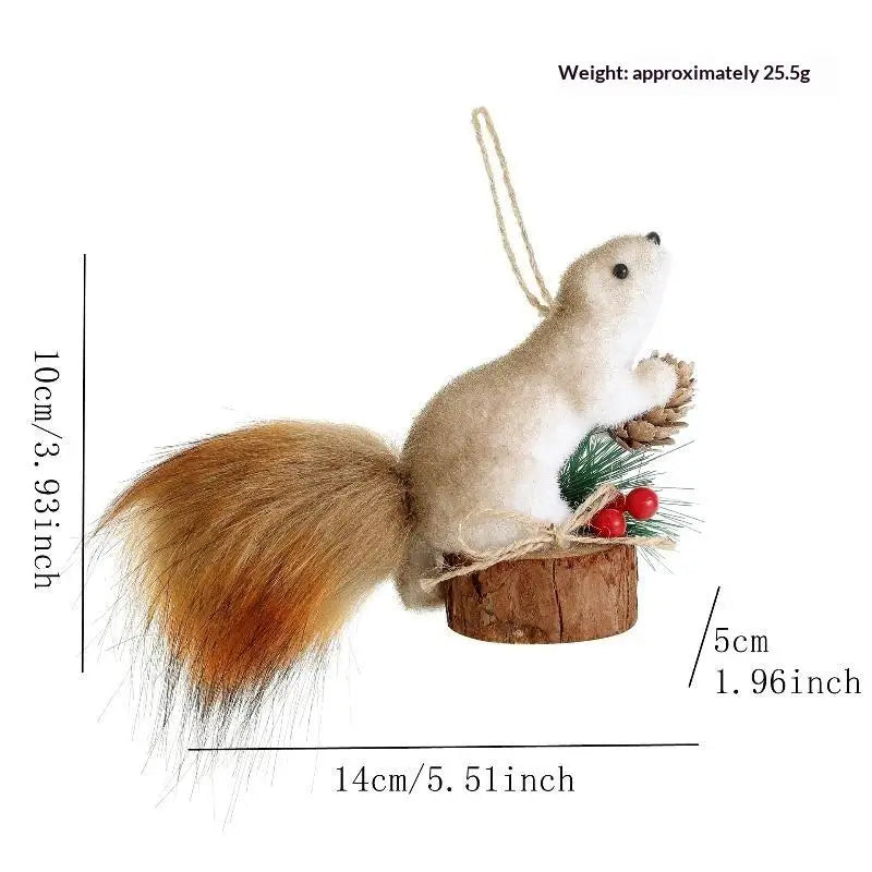 Plush Squirrel Christmas Ornament with Pinecone & Fluffy Tail