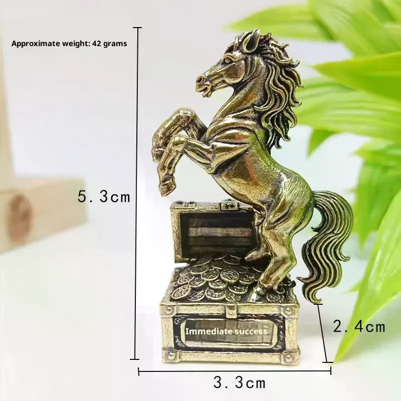 Brass Feng Shui Horse Figurine – Miniature Zodiac Statue Decorative Figurine Nixie