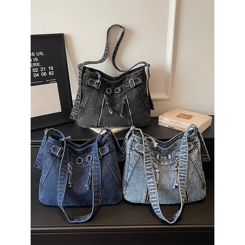 Vintage Denim Tote Bag – Large Crossbody Shoulder Bag Denim Tote Bag Nixie