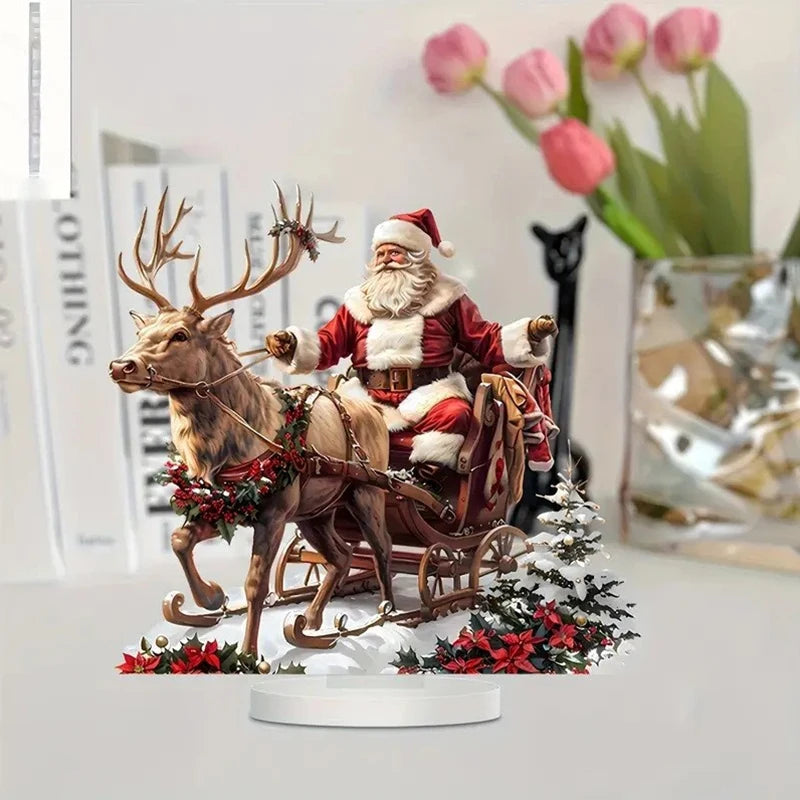 Christmas Santa Sleigh Reindeer Acrylic Tabletop Ornament