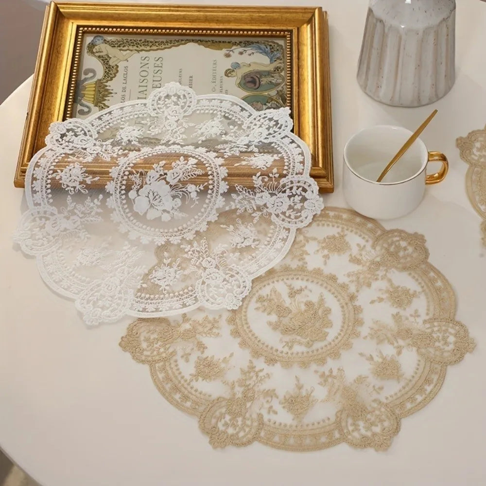Embroidered Lace Round Placemats – Vintage Floral Table Mats Lace Table Mats Nixie