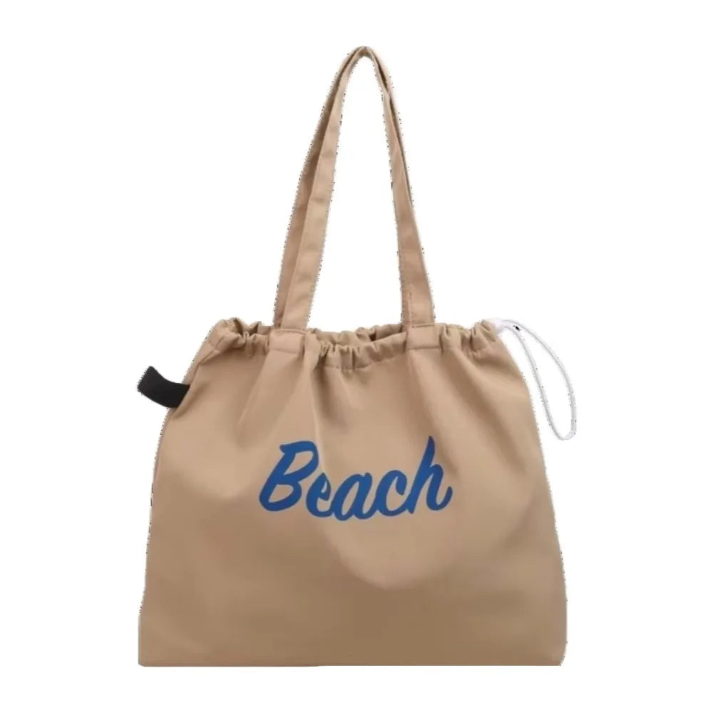 Women's Large Canvas Tote Bag – Letter Print Shoulder Handbag Canvas Tote Bag Nixie Khaki