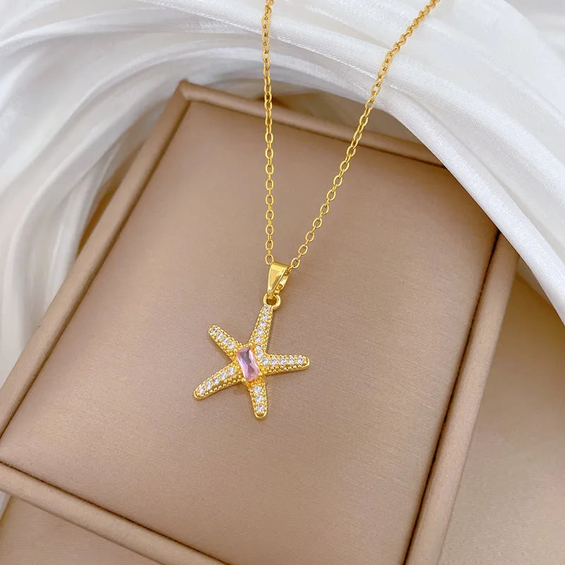 Sea Star Pendant Necklace – Gold Stainless Steel Choker Pendant Necklace Nixie