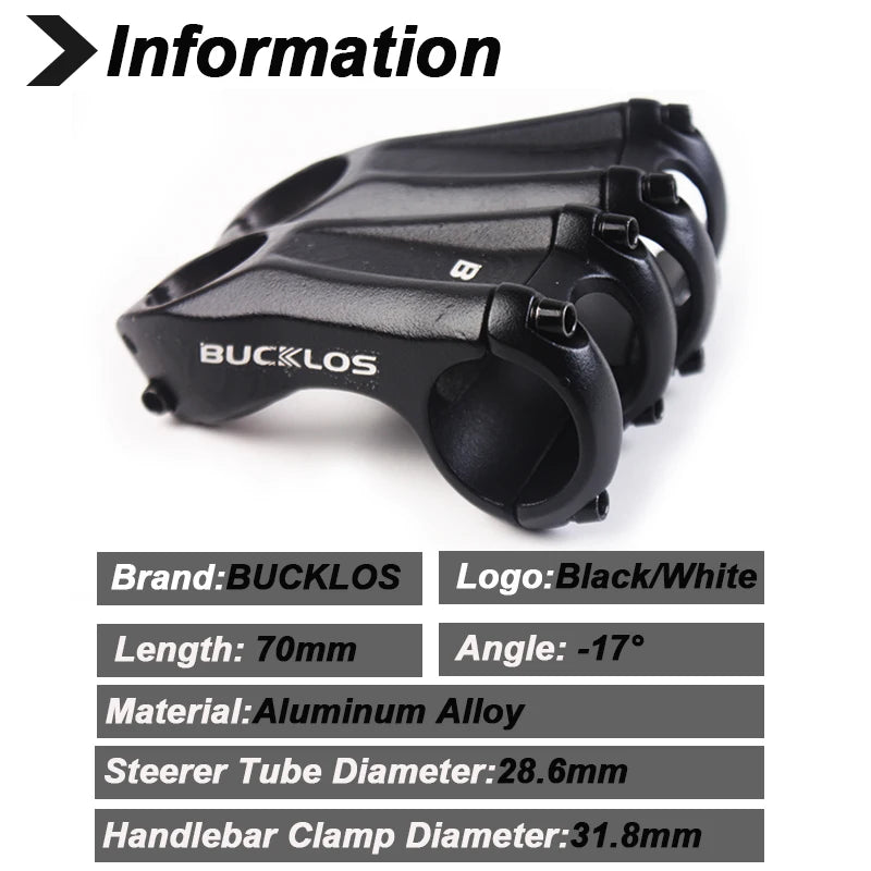 BUCKLOS 70mm Bike Stem 17° Negative Rise 31.8mm MTB Road Bicycle Bicycle Stem Nixie