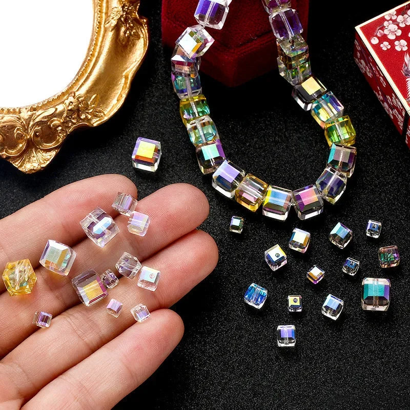 AB Crystal Cube Glass Beads 4/6/8mm – DIY Jewelry Making Crystal Craft Beads Nixie