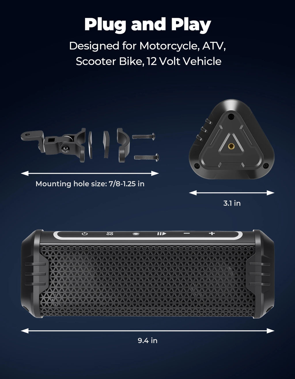KEMIMOTO Waterproof Motorcycle Speaker USB AUX LED ATV UTV Motorcycle Speaker Nixie