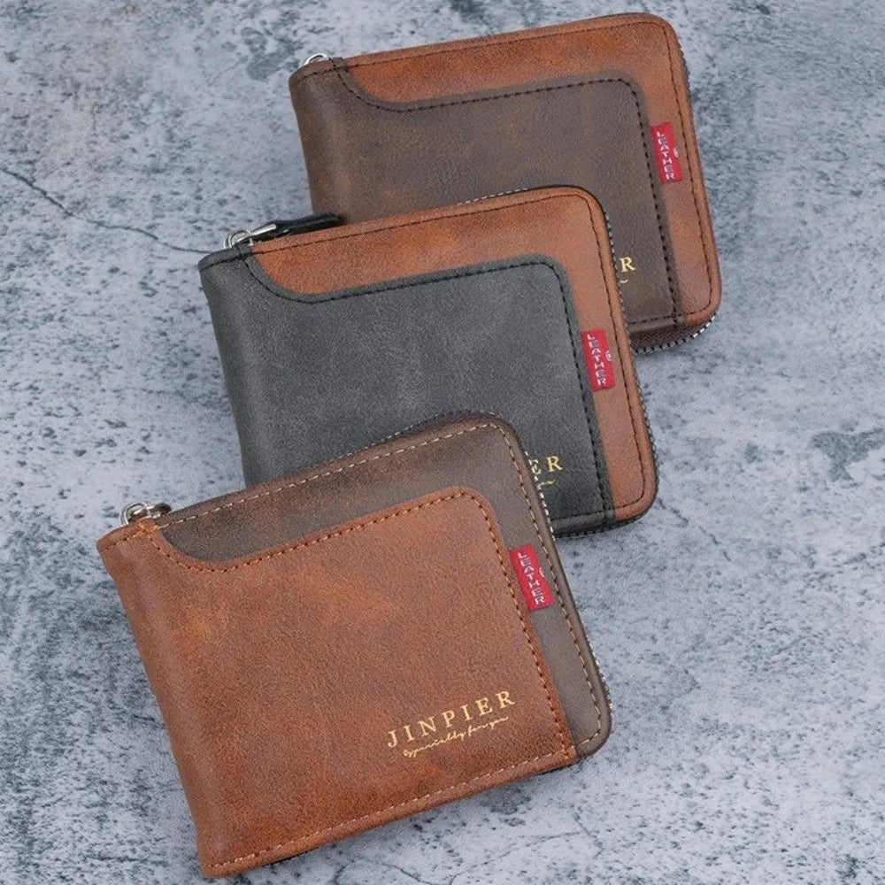 Men's PU Leather Short Wallet Zipper Card Holder | Nixie Leather Wallet Nixie
