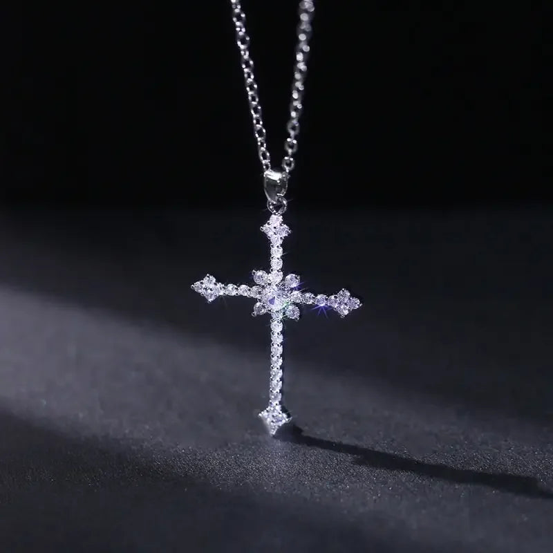 Rhinestone Cross & Star Pendant Necklace – Silver-Tone Women Pendant Necklace Nixie