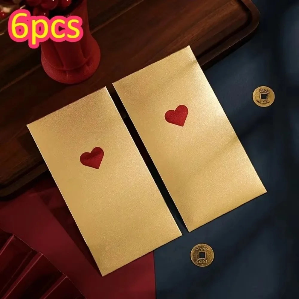 6pcs Red Gift Envelopes – Love Patterns | New Year & Valentine's
