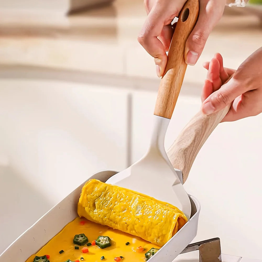 Japanese Tamagoyaki Silicone Turner with Wooden Handle Silicone Kitchen Turner Nixie