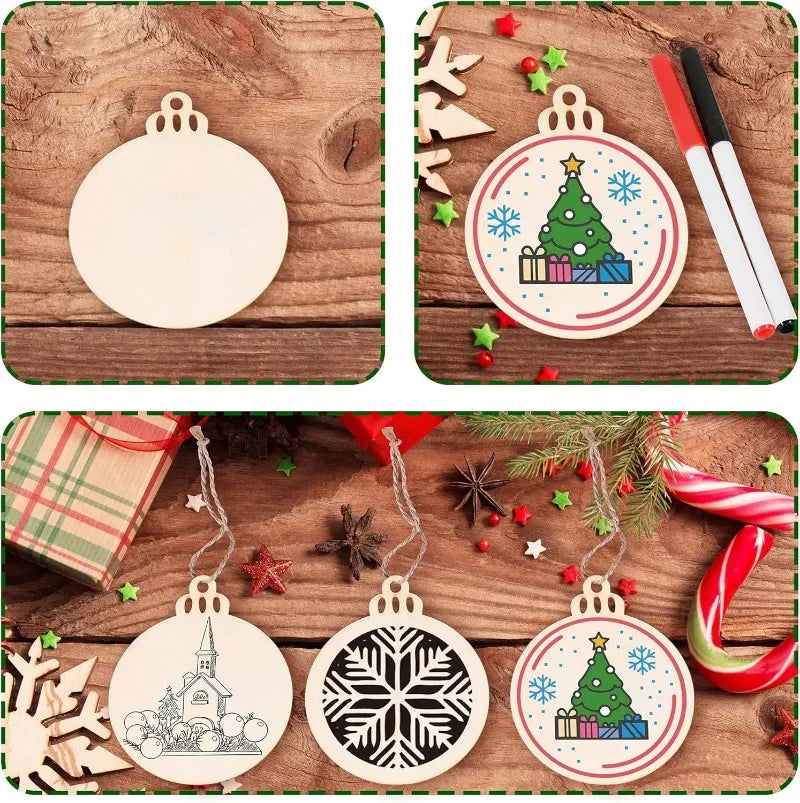 DIY Blank Wooden Christmas Ball Ornaments – Round Wood Baubles DIY Wood Ornaments Nixie
