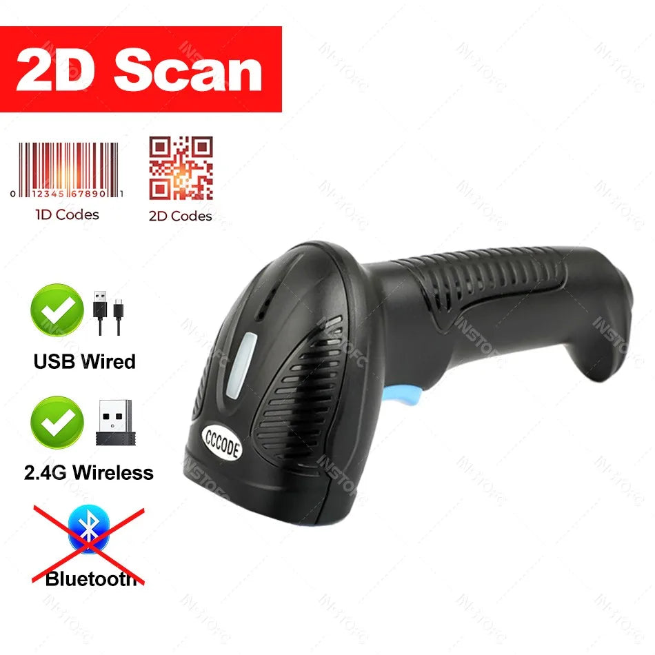 INSTOFC 3-in-1 1D 2D Barcode Scanner Wired Wireless Bluetooth