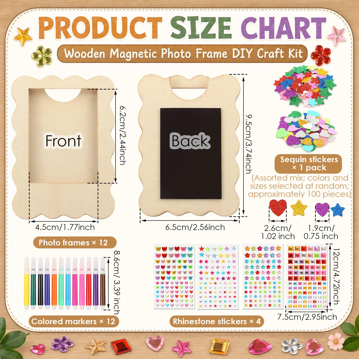 DIY Wooden Picture Frame Craft Kit – 12 Magnetic Frames & Decor