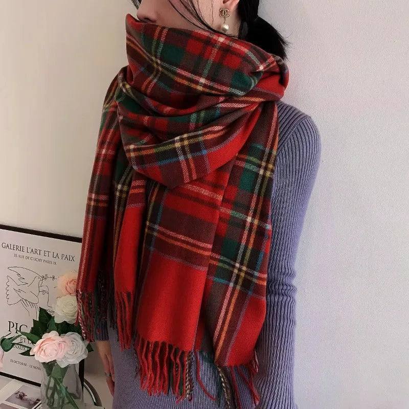 Women's Tassel Plaid Scarf – Soft Scottish Style Winter Shawl Tassel Plaid Scarf Nixie
