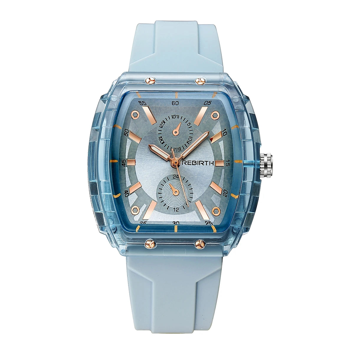 REBIRTH Casual Quartz Watch – Minimalist Tonneau Silicone Band Casual Quartz Watch Nixie SKY BLUE