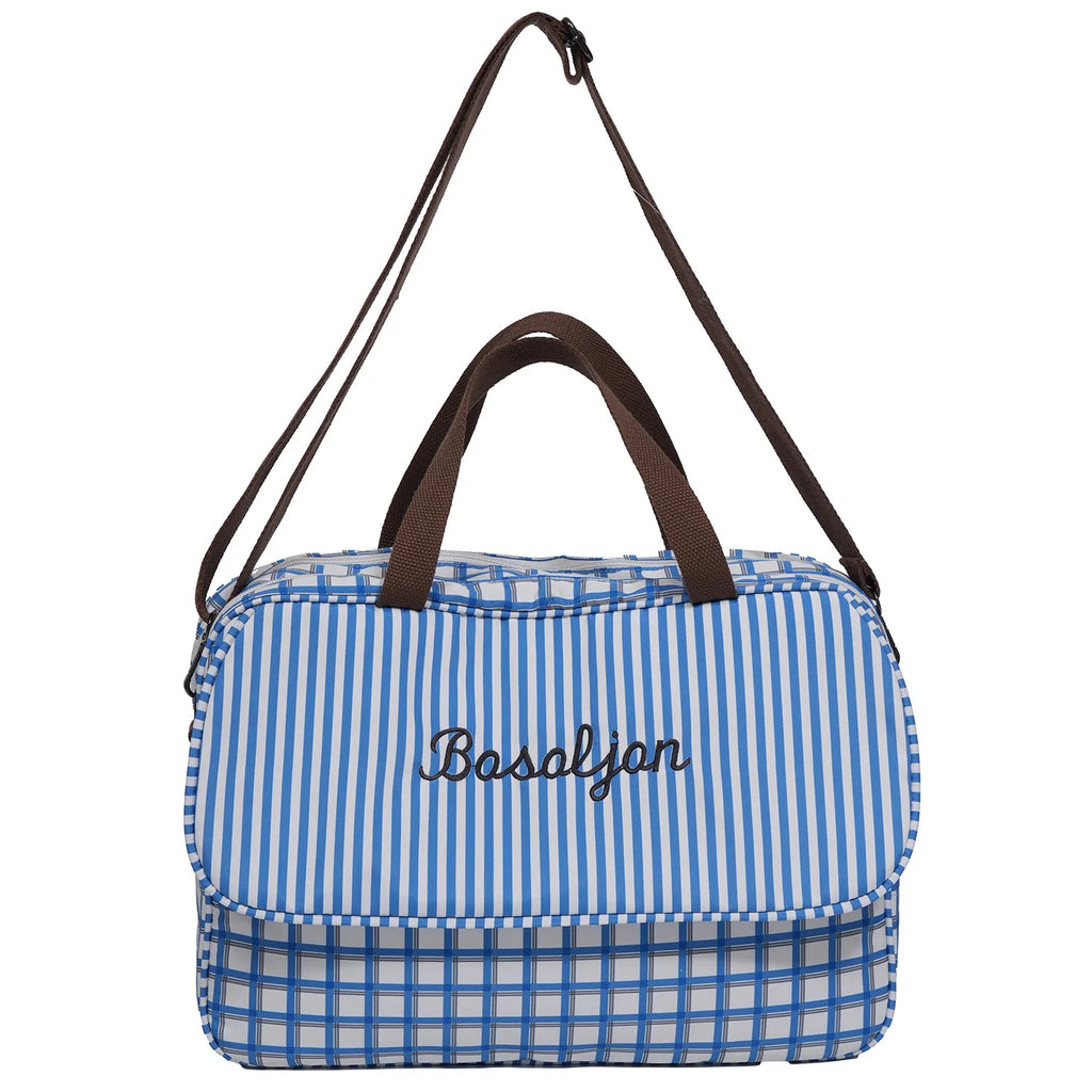Women's Large Striped Canvas Tote Shoulder Handbag Canvas Tote Bag Nixie BB-1320 Blue (No Cha