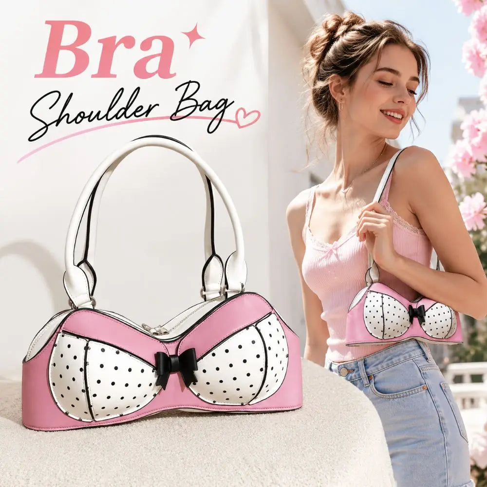 Y2K Polka Dot Bra Shoulder Bag | PU Leather Bow Novelty Handbag
