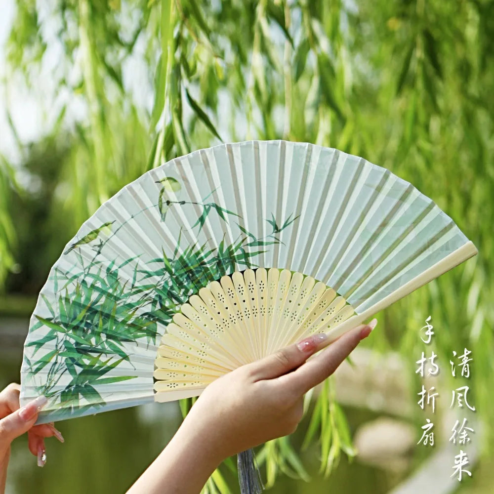 Bamboo Silk Folding Hand Fan – Vintage Chinese Style & Tassel Folding Hand Fan Nixie