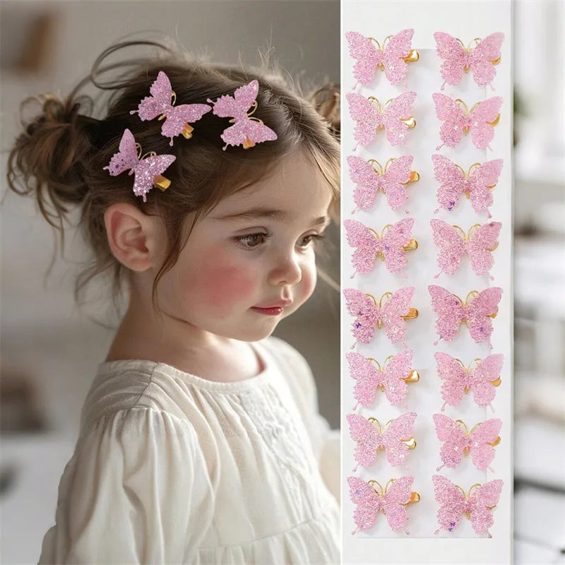 10-Piece Pink Sparkling Butterfly Hair Clips Set for Girls Kids Hair Clips Nixie