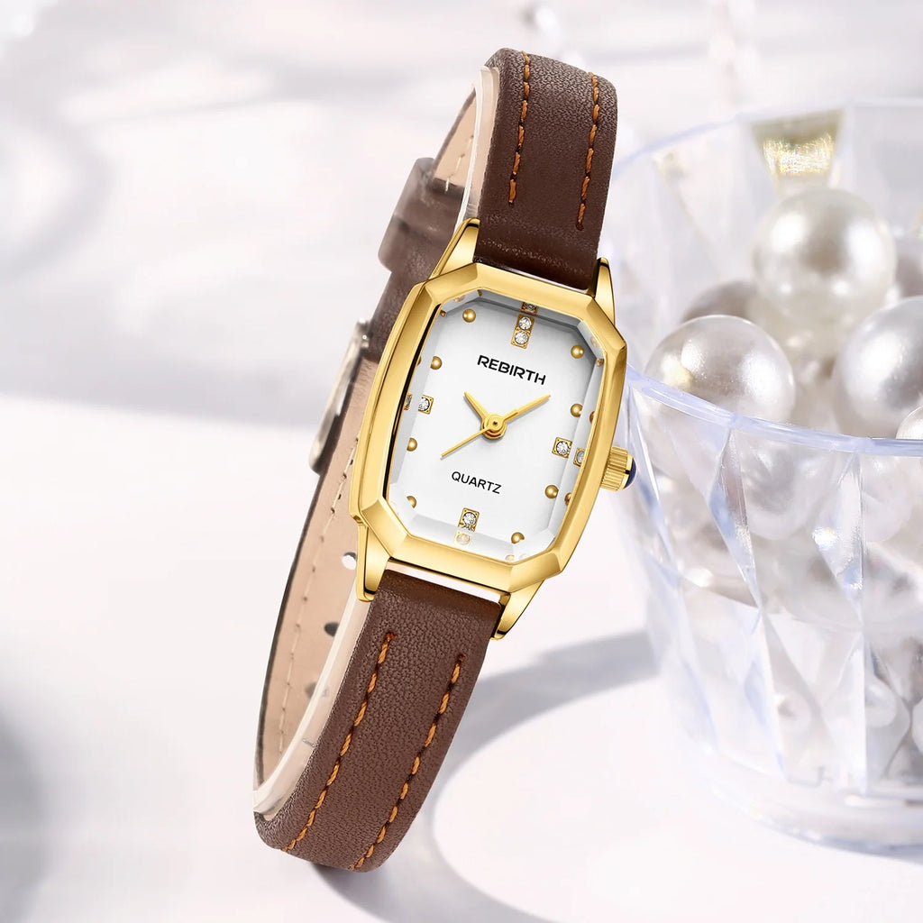 REBIRTH Unisex Square Quartz Watch – Leather Band, Water-Resistant Quartz Wristwatch Nixie